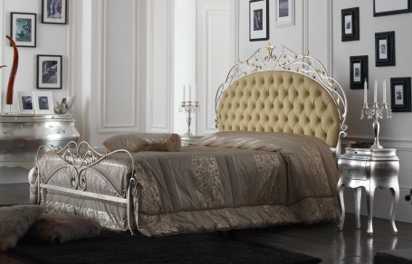 Letto matrimoniale in ferro Angelica - foglia argento