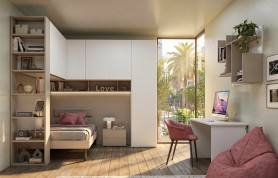Cameretta a ponte angolare con libreria e scrivania PRIME P101 - Moretti Compact