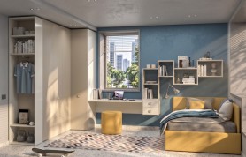 Cameretta ad angolo con divano letto e libreria Outline PRIME P102 - Moretti Compact