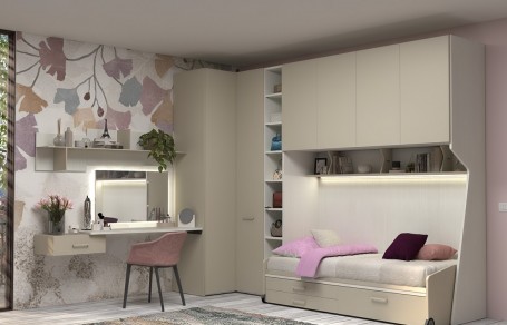 Cameretta a ponte con armadio angolare e letto Space Idea PRIME P105 - Moretti Compact