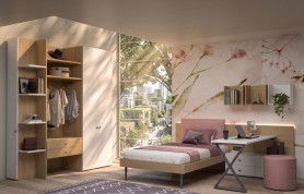 Cameretta con cabina armadio Modular, terminale Jolly e pannello Wally PRIME P107 - Moretti Compact