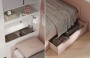 Cameretta Smart 01, dettagli del vano contenitore dietro al letto e del cassettone sotto al letto
