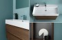 Mobile arredo bagno UP009 - particolare base sospesa, lavabo e elemento a giorno.