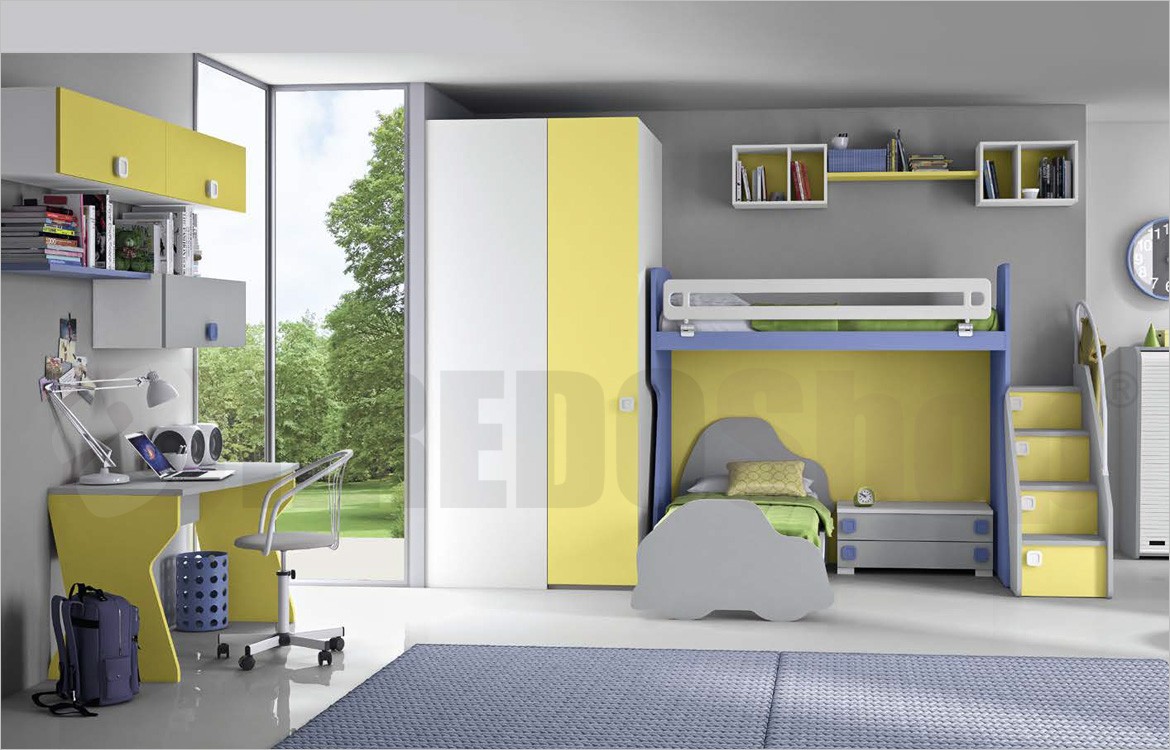 cameretta per bambini con letto a castello e cabina eresem volo c19 eresem cassa bianco opaco eresem frontali lavanda eresem frontali 2 mimosa