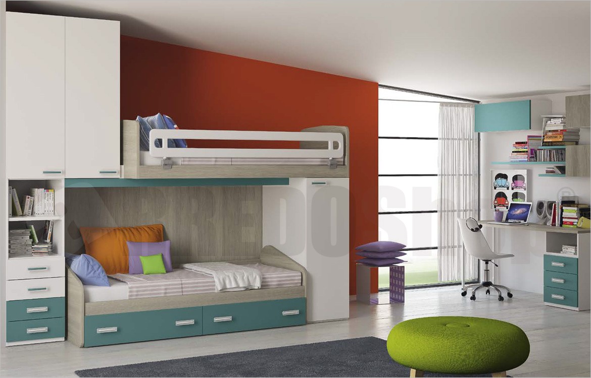 cameretta per bambini a soppalco lineare eresem volo c34 eresem cassa bianco opaco eresem frontali tiglio eresem frontali 2 verde oceano eresem